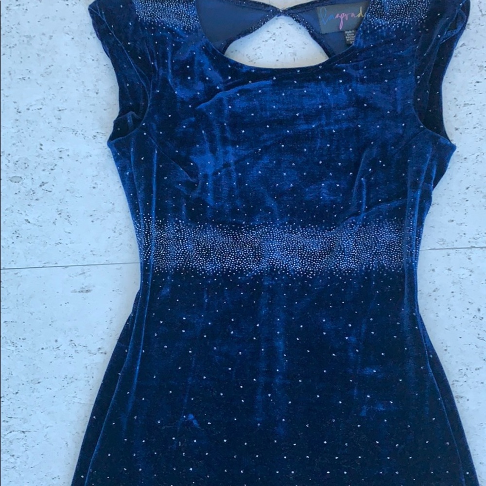 Velour Midnight Navy Dress/Sparkles. Open Back. - image 2